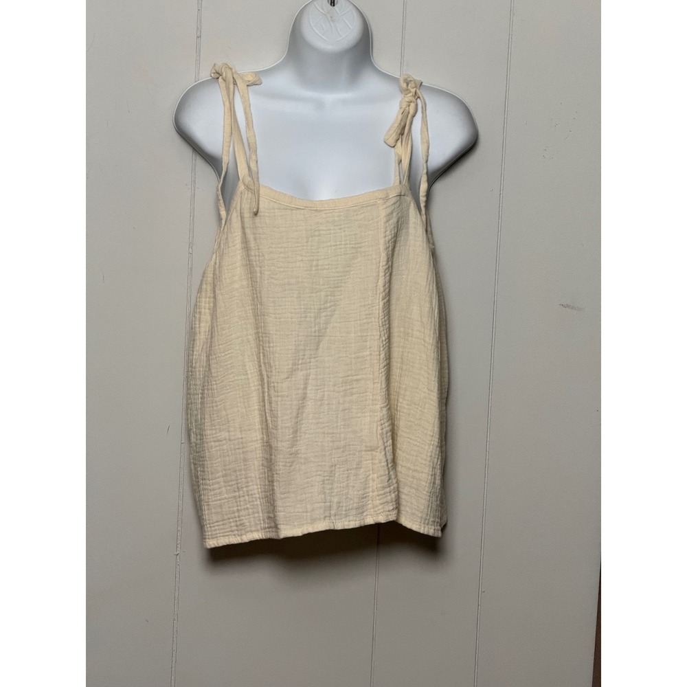 Elan Women's Cream Cotton Gauze Tie Shoulder Camisole Top Size Medium
